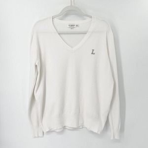 Molly Bracken Lili Sidonio "L" Monogram Sweater Sz XS/S‎ White V-Neck Pullover